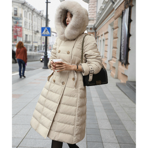 다바걸 벨티드 폭스 롱패딩 베이지 55사이즈