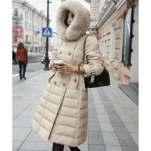다바걸 벨티드 폭스 롱패딩 베이지 55사이즈
