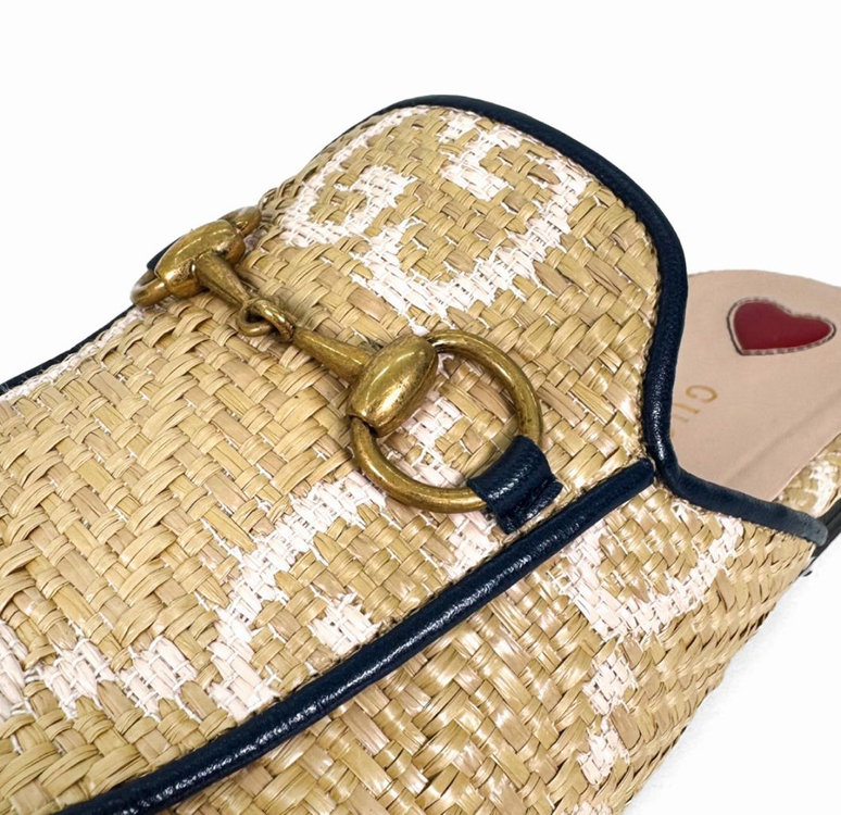 [36] 구찌 여성 프린스타운 GG로고 홀스빗 뮬 블로퍼 슬리퍼 베이지--7