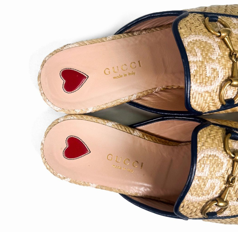 [36] 구찌 여성 프린스타운 GG로고 홀스빗 뮬 블로퍼 슬리퍼 베이지--8