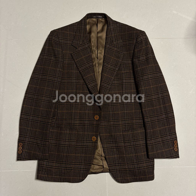 정품 에르메네질도 제냐 브라운 타탄체크 울 캐시미어 블레이저 자켓--2