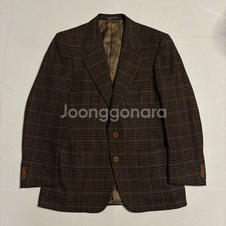 정품 에르메네질도 제냐 브라운 타탄체크 울 캐시미어 블레이저 자켓--3