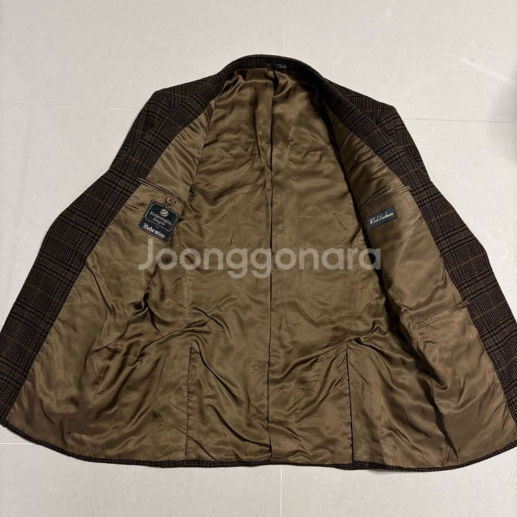 정품 에르메네질도 제냐 브라운 타탄체크 울 캐시미어 블레이저 자켓--5