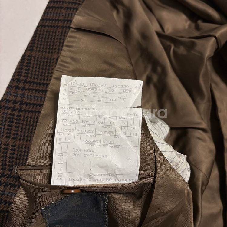 정품 에르메네질도 제냐 브라운 타탄체크 울 캐시미어 블레이저 자켓--9