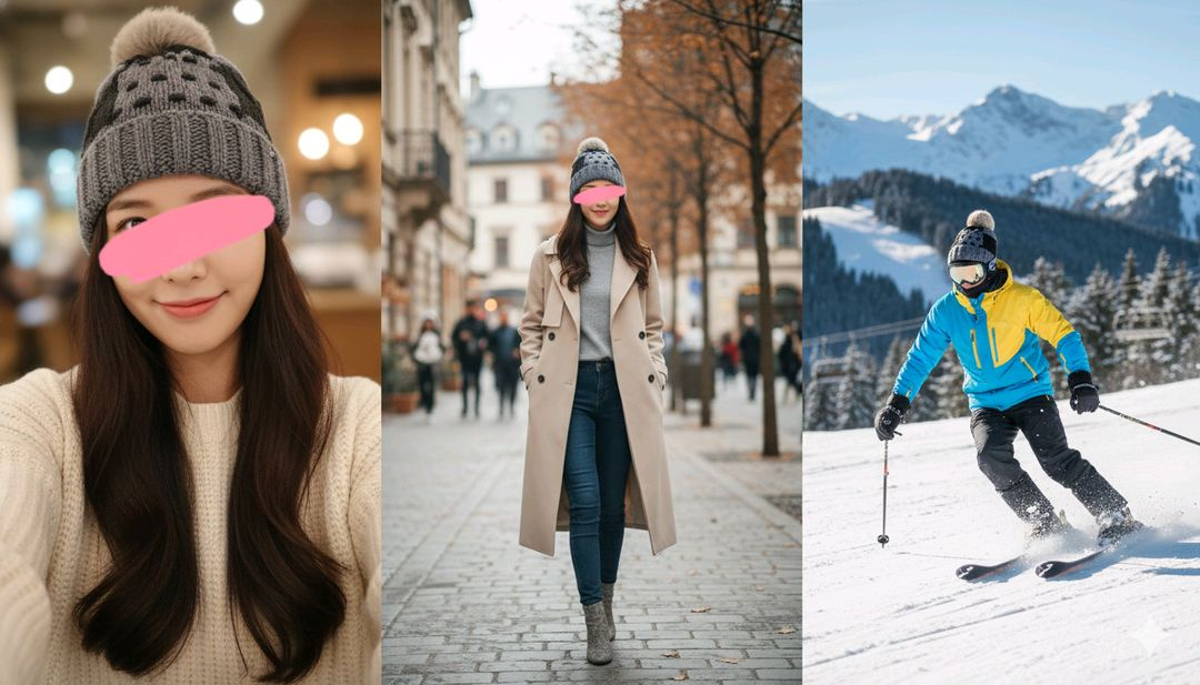 핸드메이드 스타일 니트 모자 남녀공용 (폼폼/패치워크)--3