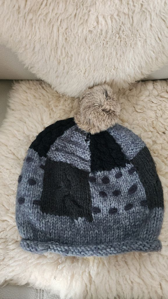 핸드메이드 스타일 니트 모자 남녀공용 (폼폼/패치워크)--5