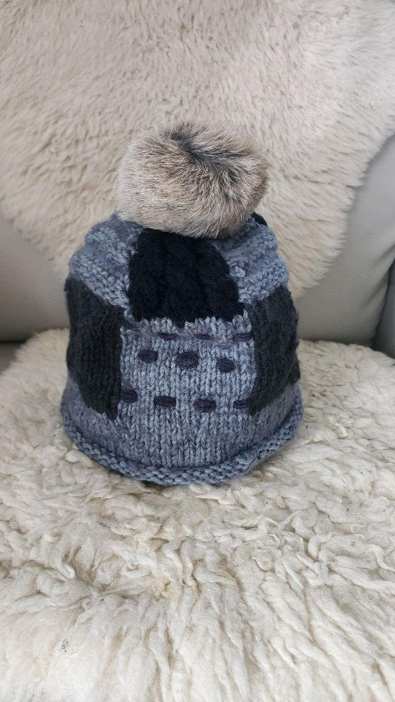 핸드메이드 스타일 니트 모자 남녀공용 (폼폼/패치워크)--7