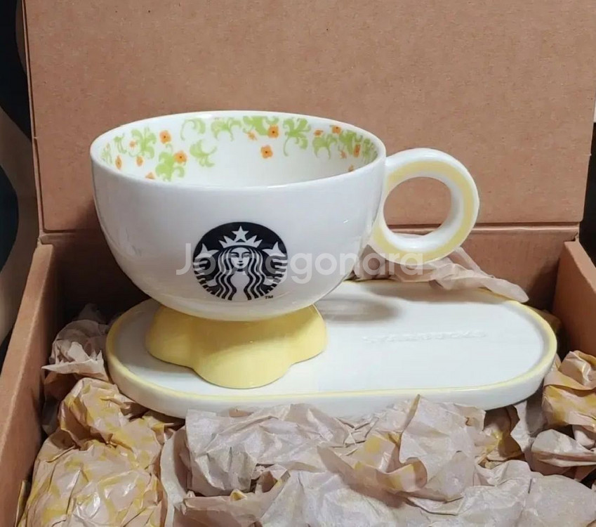 새상품&택포]스타벅스 플라워가든 옐로우 머그&소서 355ml--5