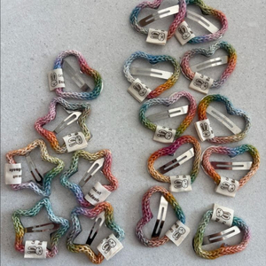 레인보우 뜨개 하트 별핀 리본 리본재료 완제