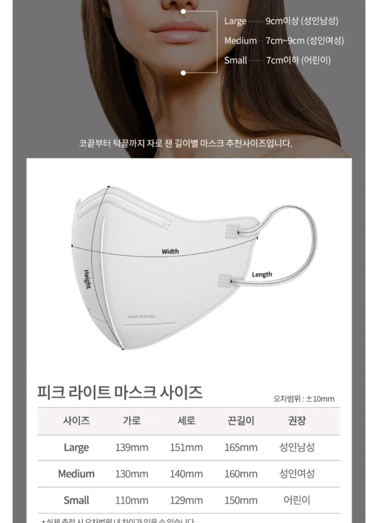 아에르 피크 라이트핏 보건용 마스크 KF80 소형 이미지