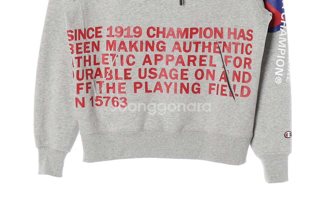 [M]챔피온 멜란지그레이 레터링 프린팅 오버핏 기모 후디 후드티--2