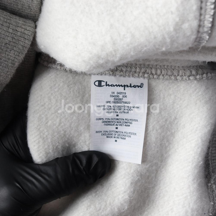 [M]챔피온 멜란지그레이 레터링 프린팅 오버핏 기모 후디 후드티--5