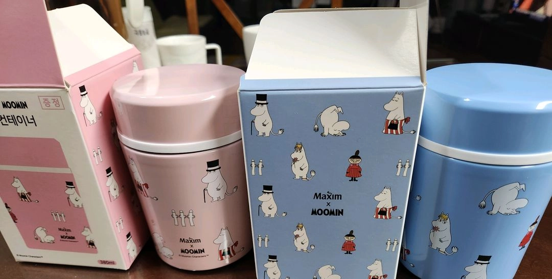 맥심 사은품 무민 캐렉터 푸드컨테이너 보온병 죽통 이미지