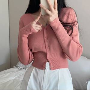 브이넥 크롭 가디건