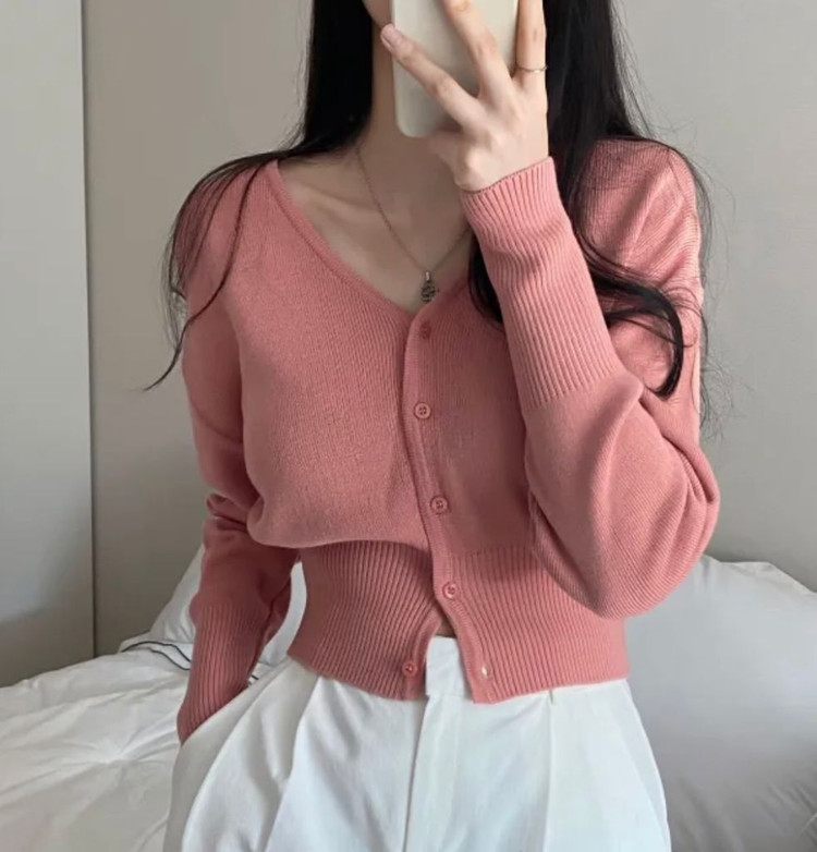 브이넥 크롭 가디건--1