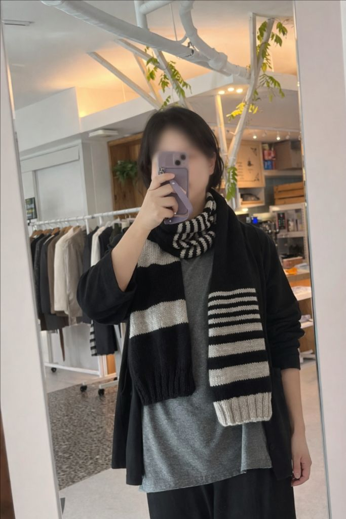 핸드메이드 손뜨개 스트라이프 머플러 니트 목도리(무료배송) 이미지