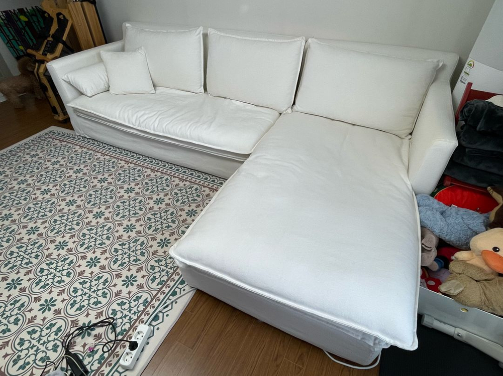 도모디자인 헬레나 4인용 카우치 코튼화이트 구스다운 패브릭 소파 이미지