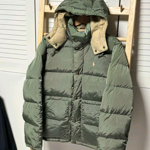 폴로 랄프로렌 카키 유광 패딩 자켓 모자 탈부착 이미지