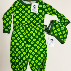 던스 25겨울 트리그린 말차 초록클로버 배기 긴팔 보넷 세트