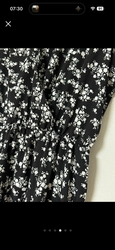 블랙 앤 화이트 플라워 밴딩 롱 원피스--3