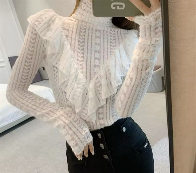 새상품) 프릴 레이스 폴라티(크림색) 택포--1