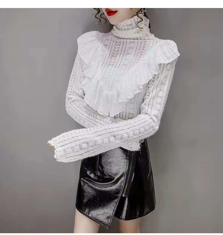 새상품) 프릴 레이스 폴라티(크림색) 택포--4