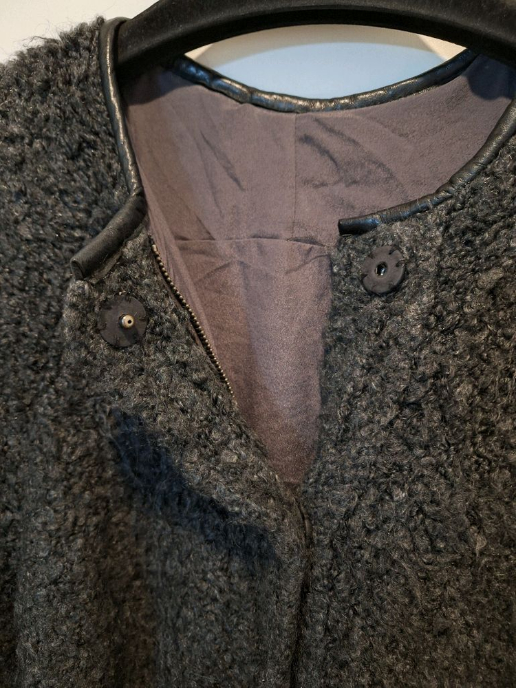 시슬리 여성 양털 뽀글이 점퍼 가디건 양가죽 배색 이미지