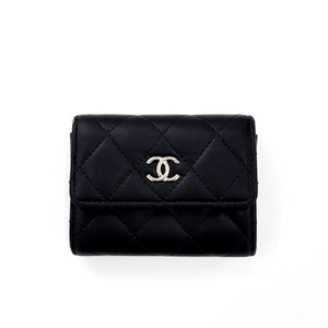 Chanel 샤넬 플랩 램스킨 동전 코인퍼스 지갑 은장 블랙 AP0035