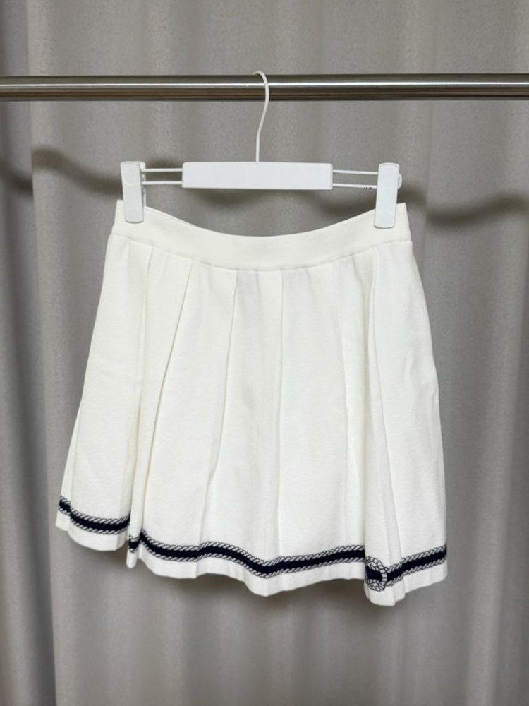 구찌 화이트 인타르시아 플리츠 코튼 블렌드 미니스커트-미착용 새상품--5