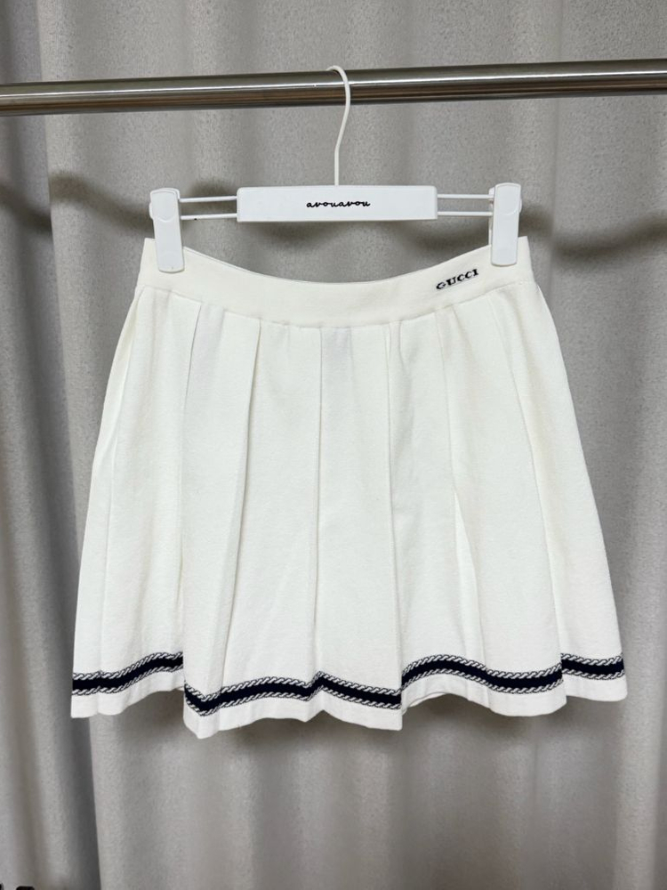 구찌 화이트 인타르시아 플리츠 코튼 블렌드 미니스커트-미착용 새상품--6