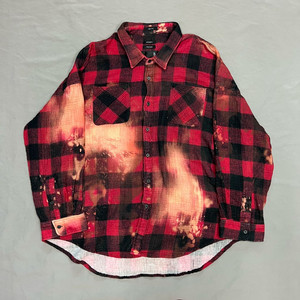 R13 드롭 넥 레드 버팔로 오버다이 워크 셔츠