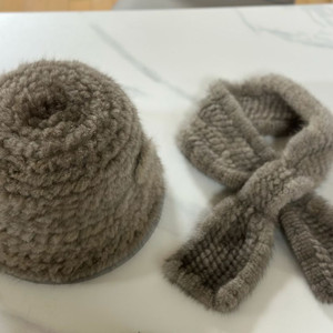 천연 밍크 모자 + 목도리 세트