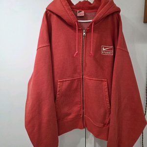 나이키 x 스투시 풀 집 피그먼트 다이드 플리스 후드 하바네로 레드 L 이미지