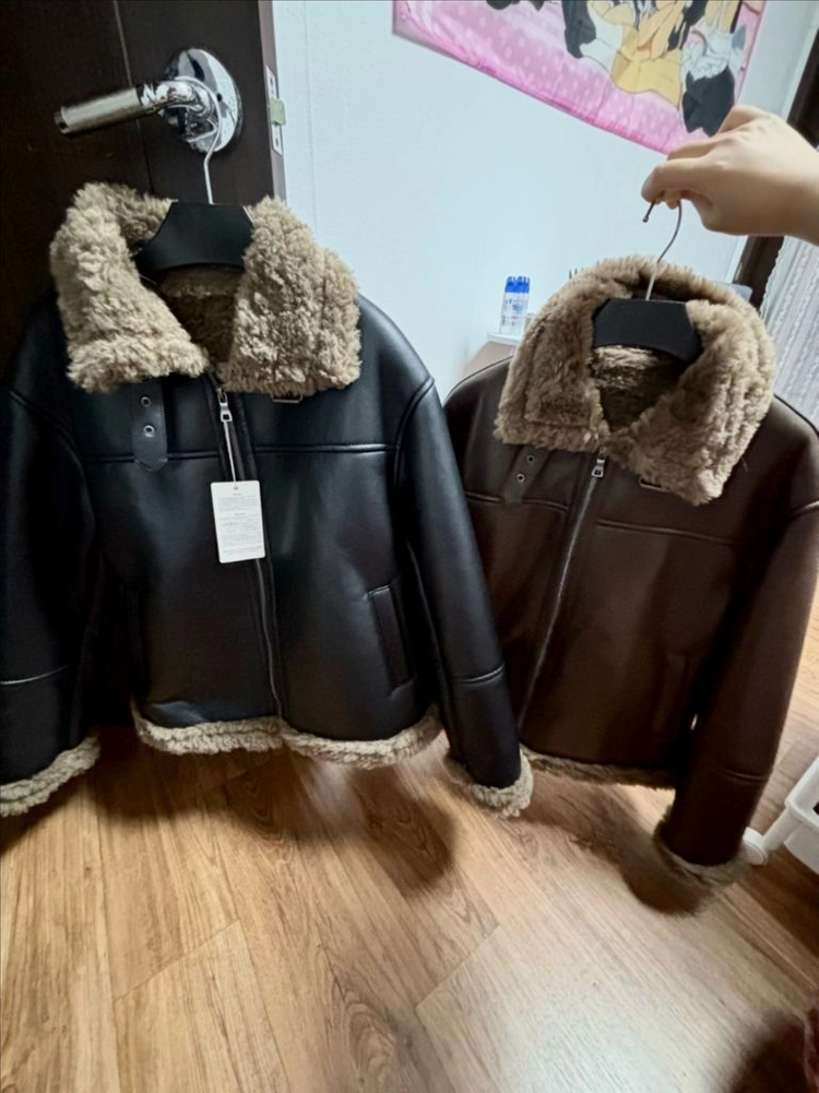 무스탕 자켓 블랙/브라운 퍼 카라 이미지