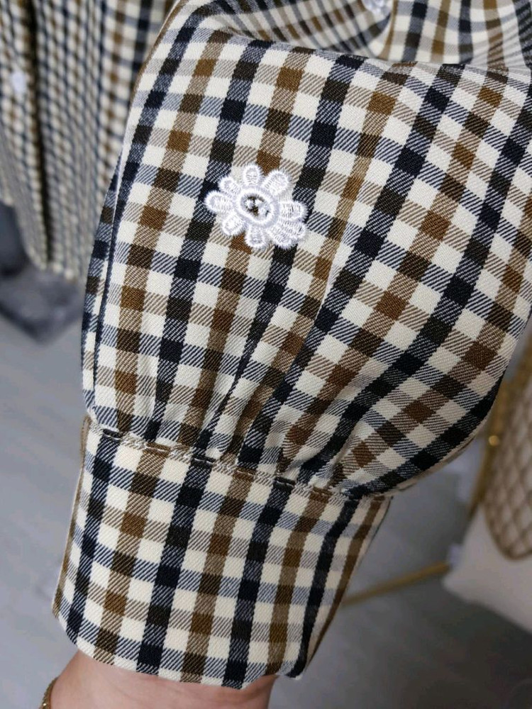 고퀄 탄탄 체크 자수스판남방 새상품(66반까지)--3