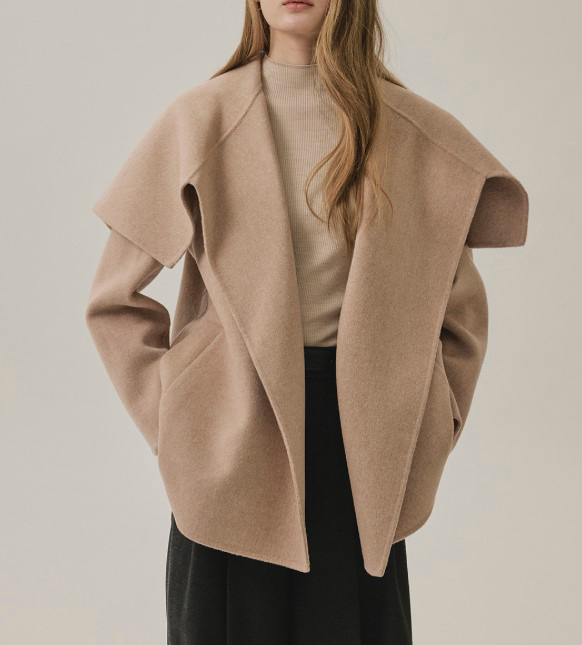 미샤 울 캐시미어 하프 코트 (로즈 베이지)--3