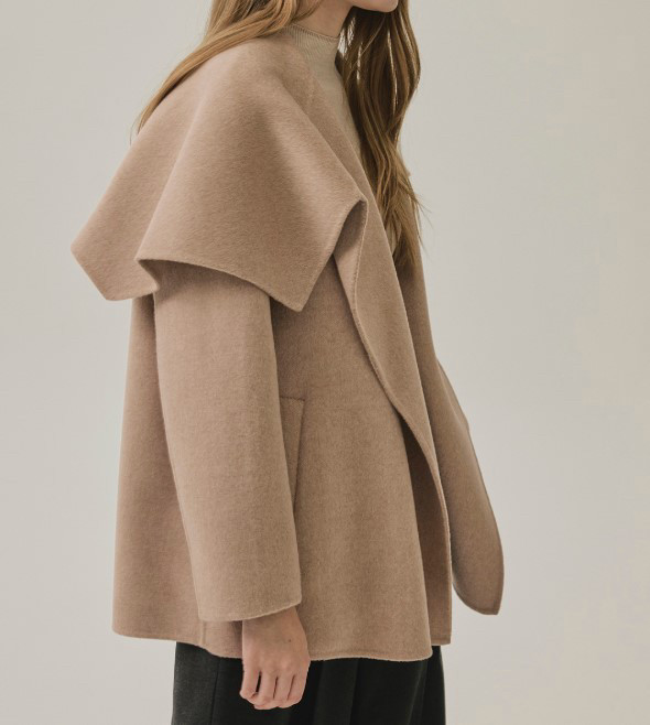 미샤 울 캐시미어 하프 코트 (로즈 베이지)--4