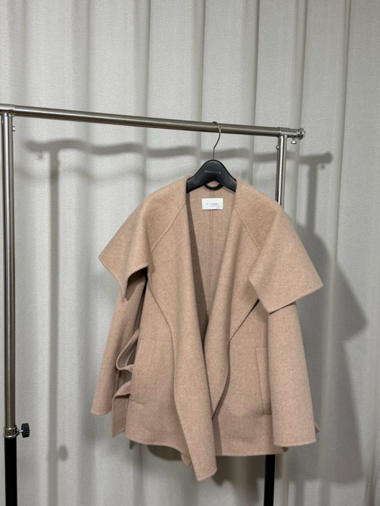 미샤 울 캐시미어 하프 코트 (로즈 베이지)--7