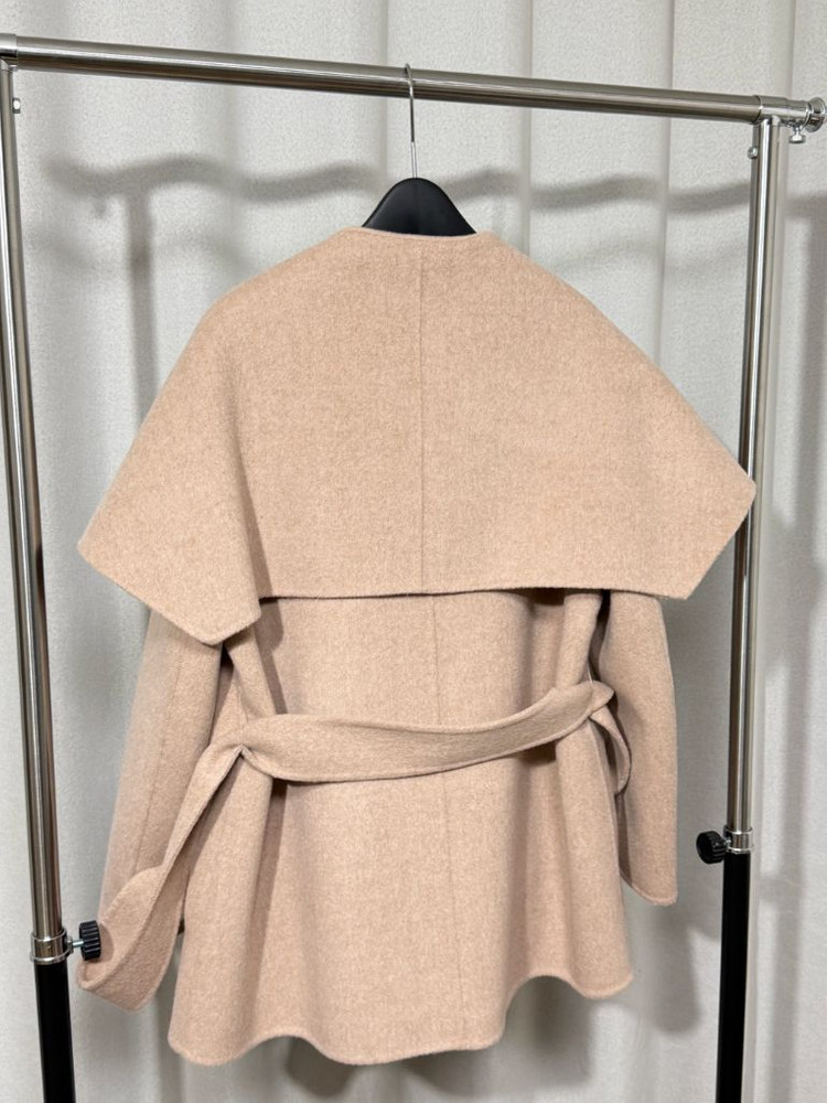 미샤 울 캐시미어 하프 코트 (로즈 베이지)--8