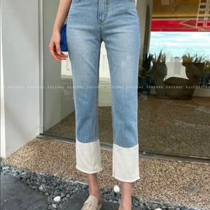 배색 롤업 데님 팬츠 청바지 (S)