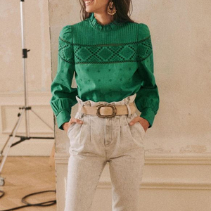 (새상품) 세잔 그린 자수 블라우스 34사이즈