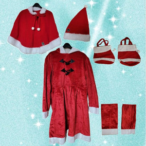 산타복 코스프레 의상 원피스 망토 모자 가방 레그워머 세트 크리스마스 이미지