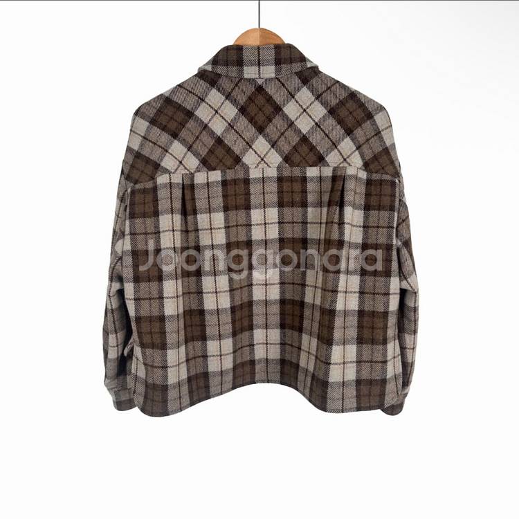 [40] 미우미우 여성 로고 체크 크롭 블루종 자켓 코코아 브라운--2