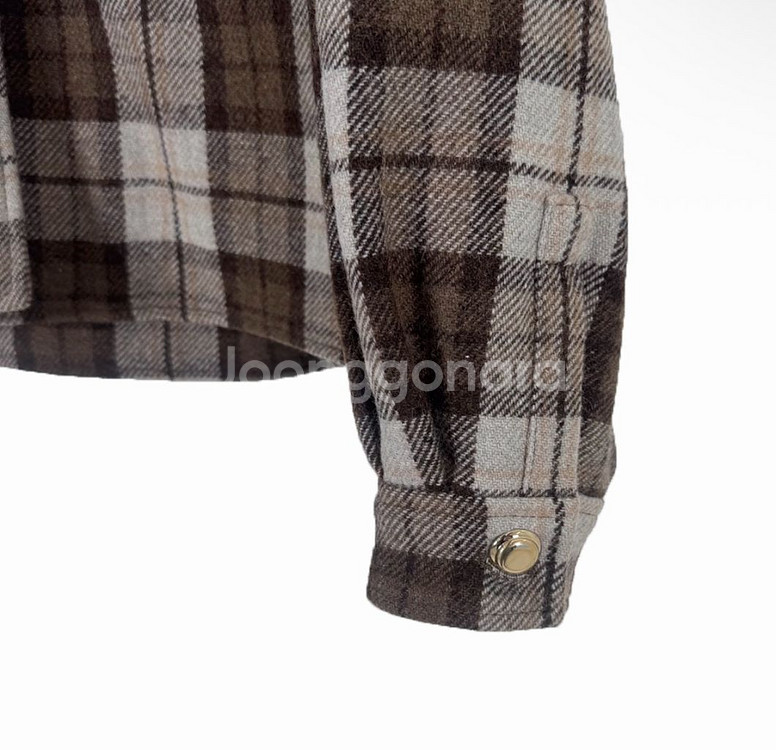 [40] 미우미우 여성 로고 체크 크롭 블루종 자켓 코코아 브라운--7