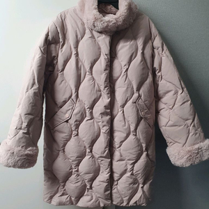 BEEN 빈 덕다운 퍼 롱 패딩 165 핑크 오리털 모피 털 퀼팅 점퍼 자켓 주니어 여성 44 55