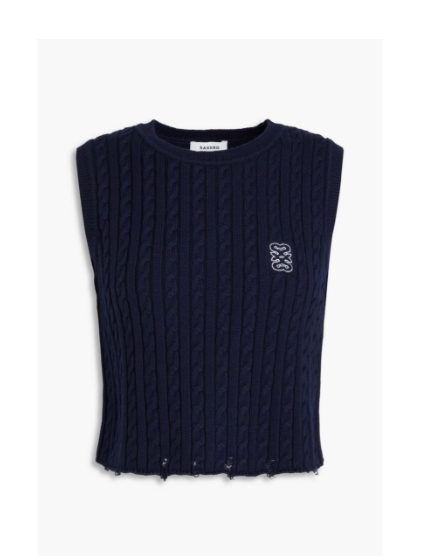 산드로 sandro 네이비 디스트로이드 크롭 케이블 니트 베스트 1 사이즈--0