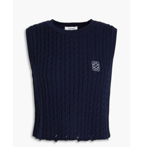 산드로 sandro 네이비 디스트로이드 크롭 케이블 니트 베스트 1 사이즈