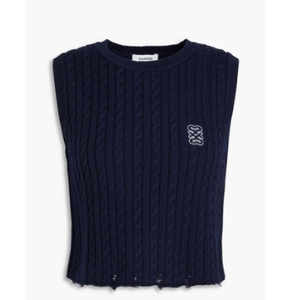 산드로 sandro 네이비 디스트로이드 크롭 케이블 니트 베스트 1 사이즈
