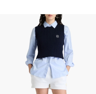 산드로 sandro 네이비 디스트로이드 크롭 케이블 니트 베스트 1 사이즈--1