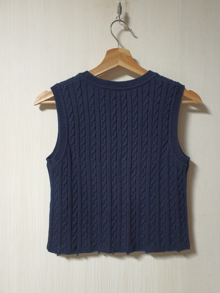산드로 sandro 네이비 디스트로이드 크롭 케이블 니트 베스트 1 사이즈--6
